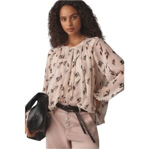 MAEVE Anthropologie Pleated Peasant Blouse Size S